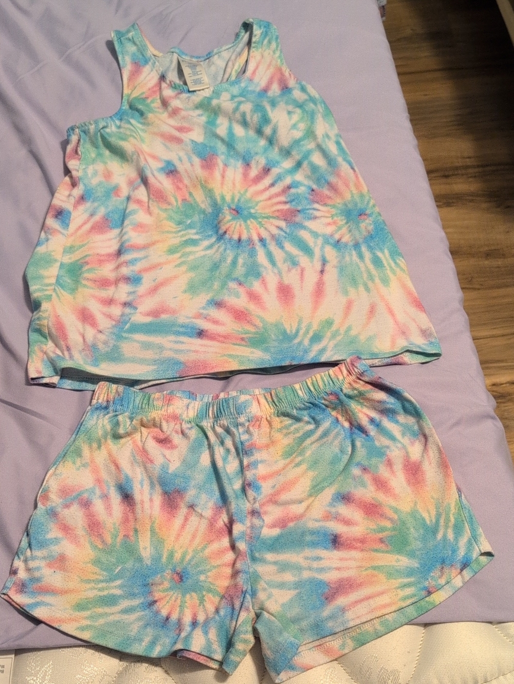 Kids Tie-Dye Tank Top and Shorts Pajama Set - Pastel Multi